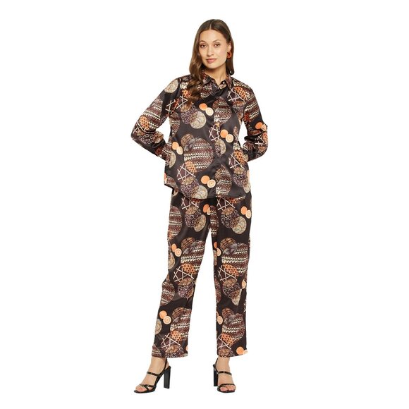Gypsie Blu Satin Pajama Pant Set for Women Long Sleeve Button Down Shirt 2 Piece - Picture 1 of 6